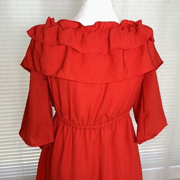 Jack by BB Dakota M Vibrant Poppy Red On or Off Shoulder Ruffle Mini Dress - Picture 8 of 16